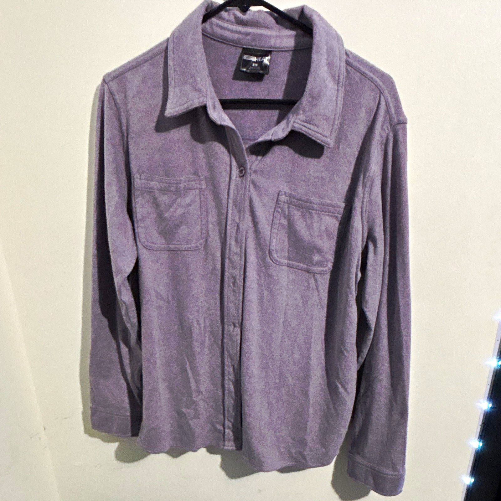 32 Degrees HEAT Men’s Gray Fleece Polyester Button-Up Long Sleeve Point Collar L