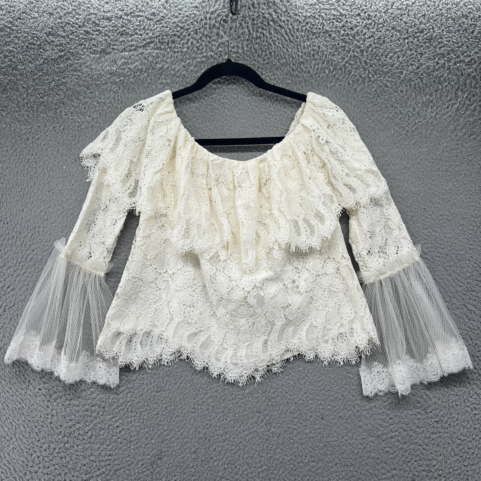 Alexis Lace Blouse Womens Small Off Shoulder Sheer Ruffle Boho Romantic Top