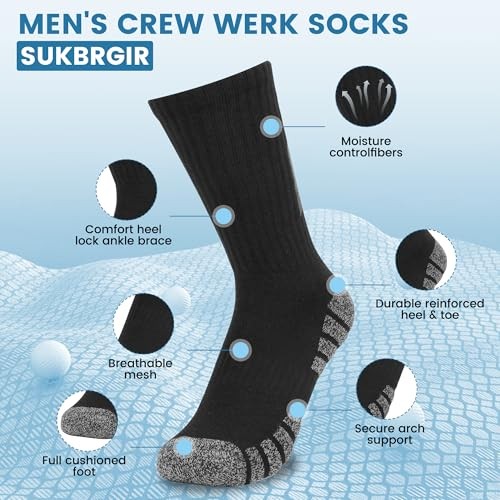 Men’s Cotton Crew Work Socks – Cushioned Boot Socks for 10-13 Olive Assorted