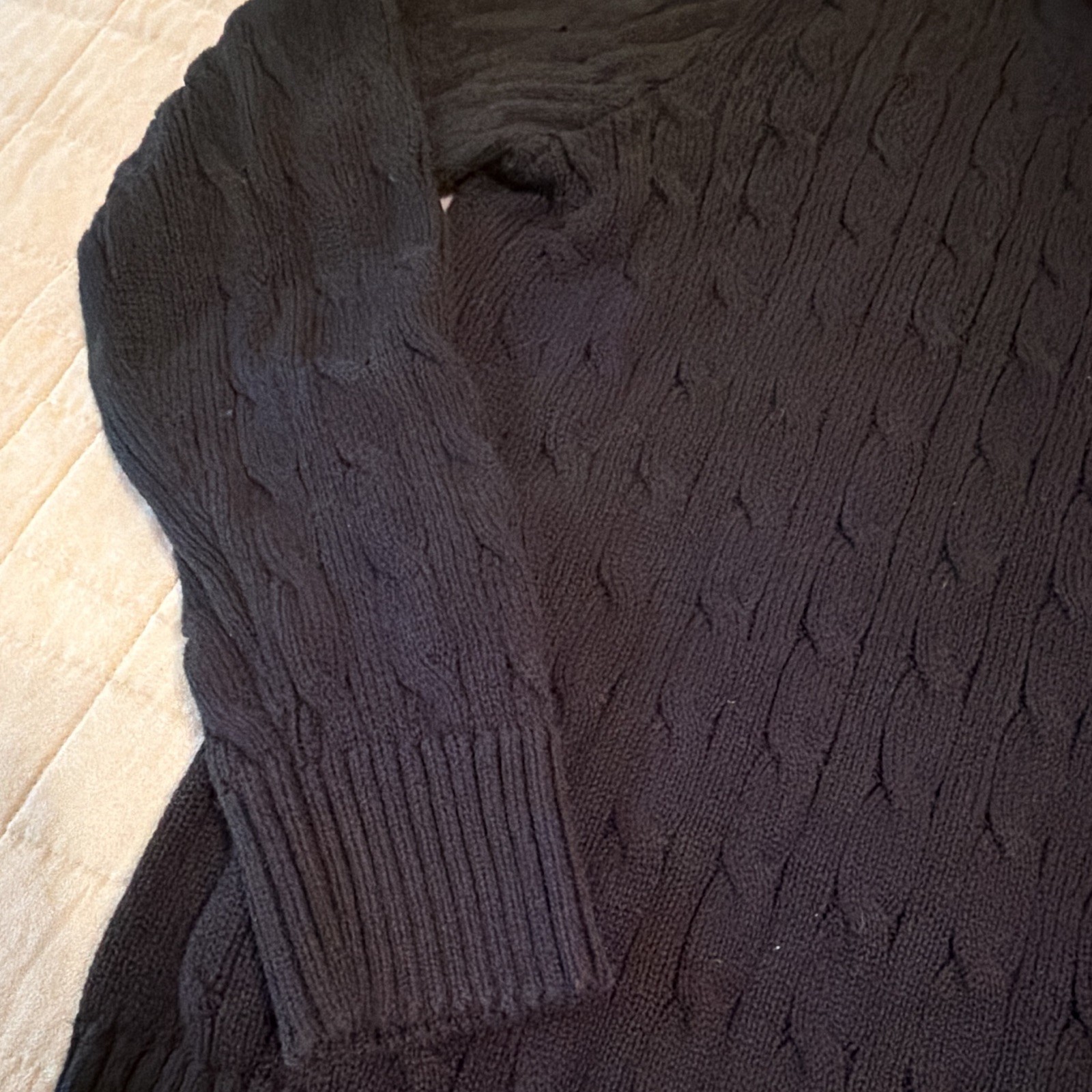 Polo Ralph Lauren Boys BLACK Cable-Knit 1/4 Zip Pullover Sweater L 14/16