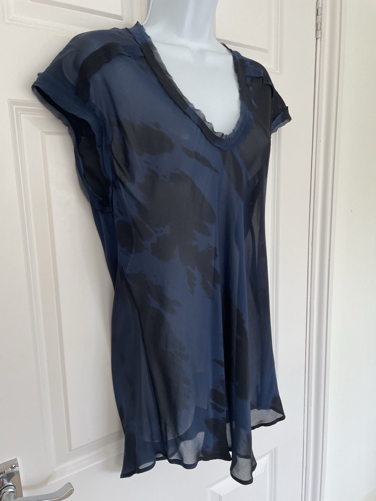 ELAINE KIM ~ Silk chiffon Ink Splat Rima Bias Cut Top ~ XL