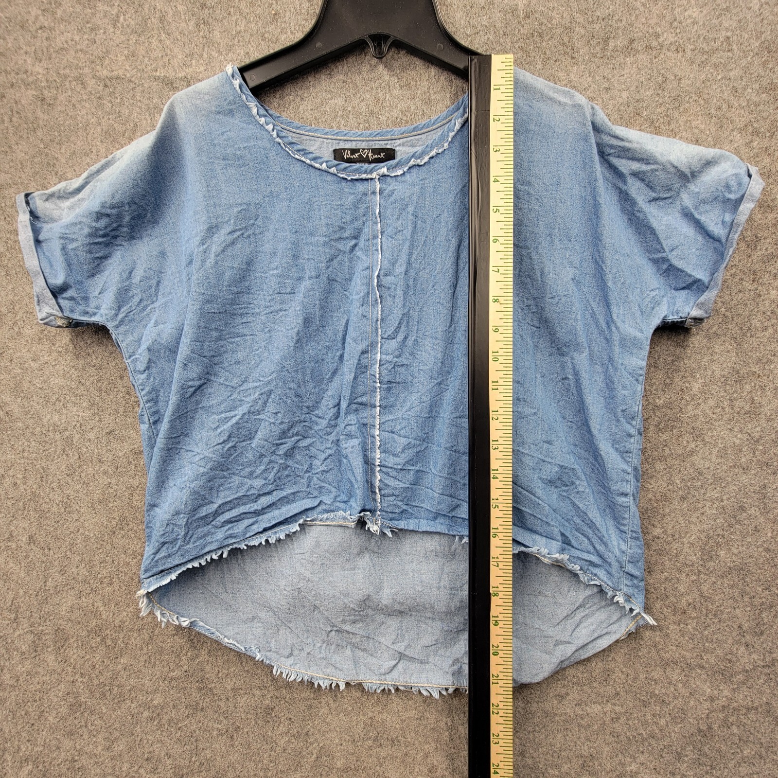 Velvet Heart Womens Blue Smooth Denim Top Shortsleeve Fringe Size S