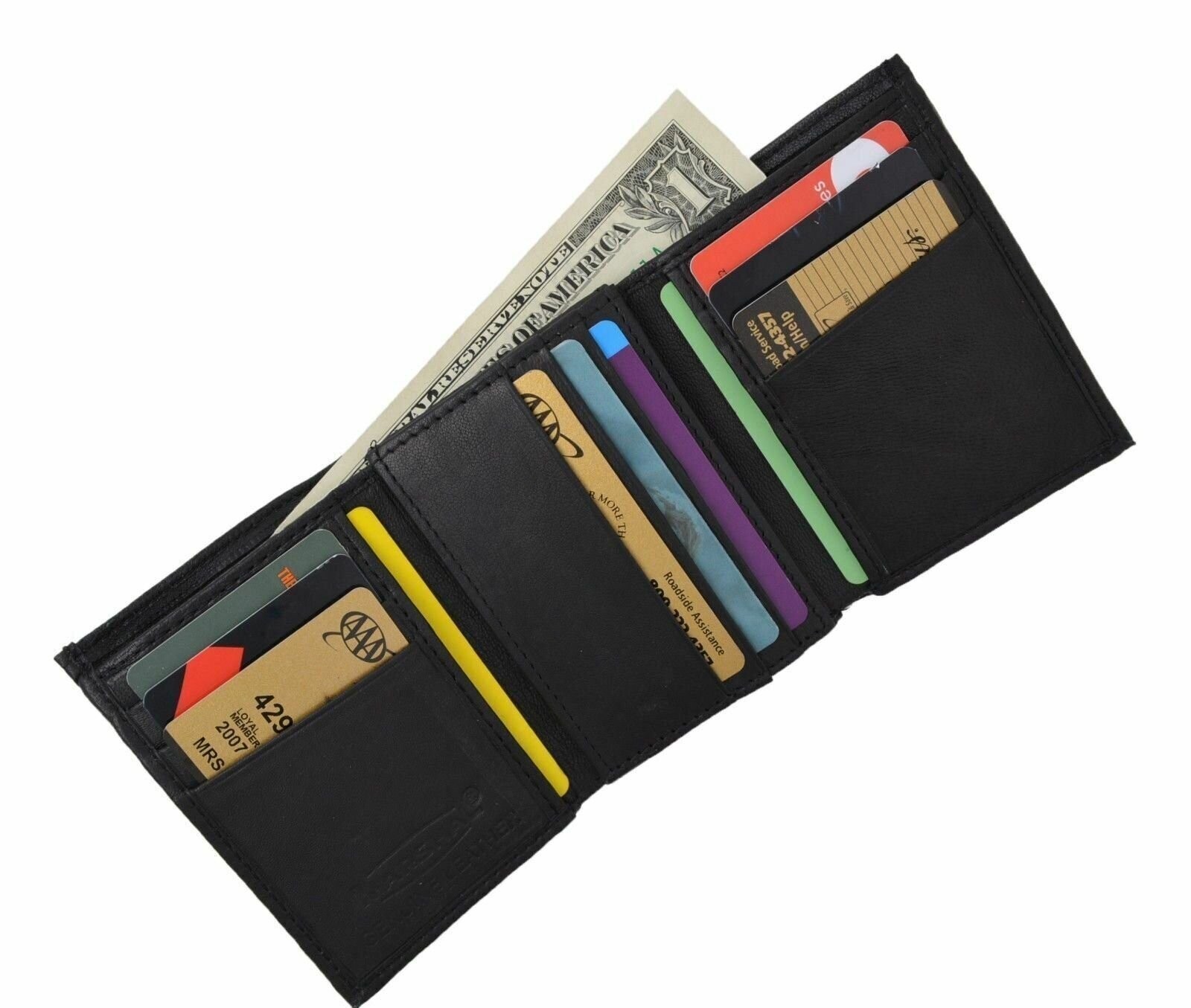 Black Men’s Leather Trifold Center Flap Up ID Credit Card Holder Wallet Marshal