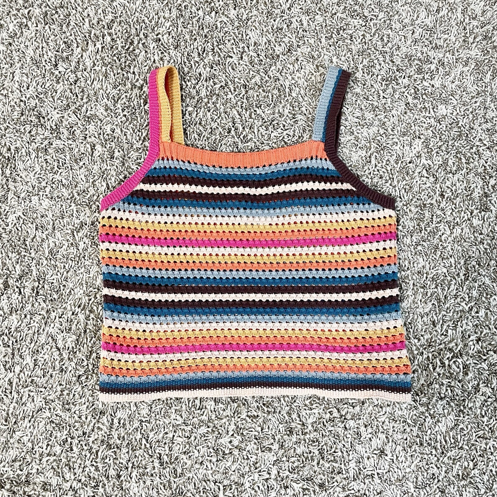 Faherty Byt Rainbow Falls Crochet Tank Top Colorful Sweater Vest Gypsy Artsy Med