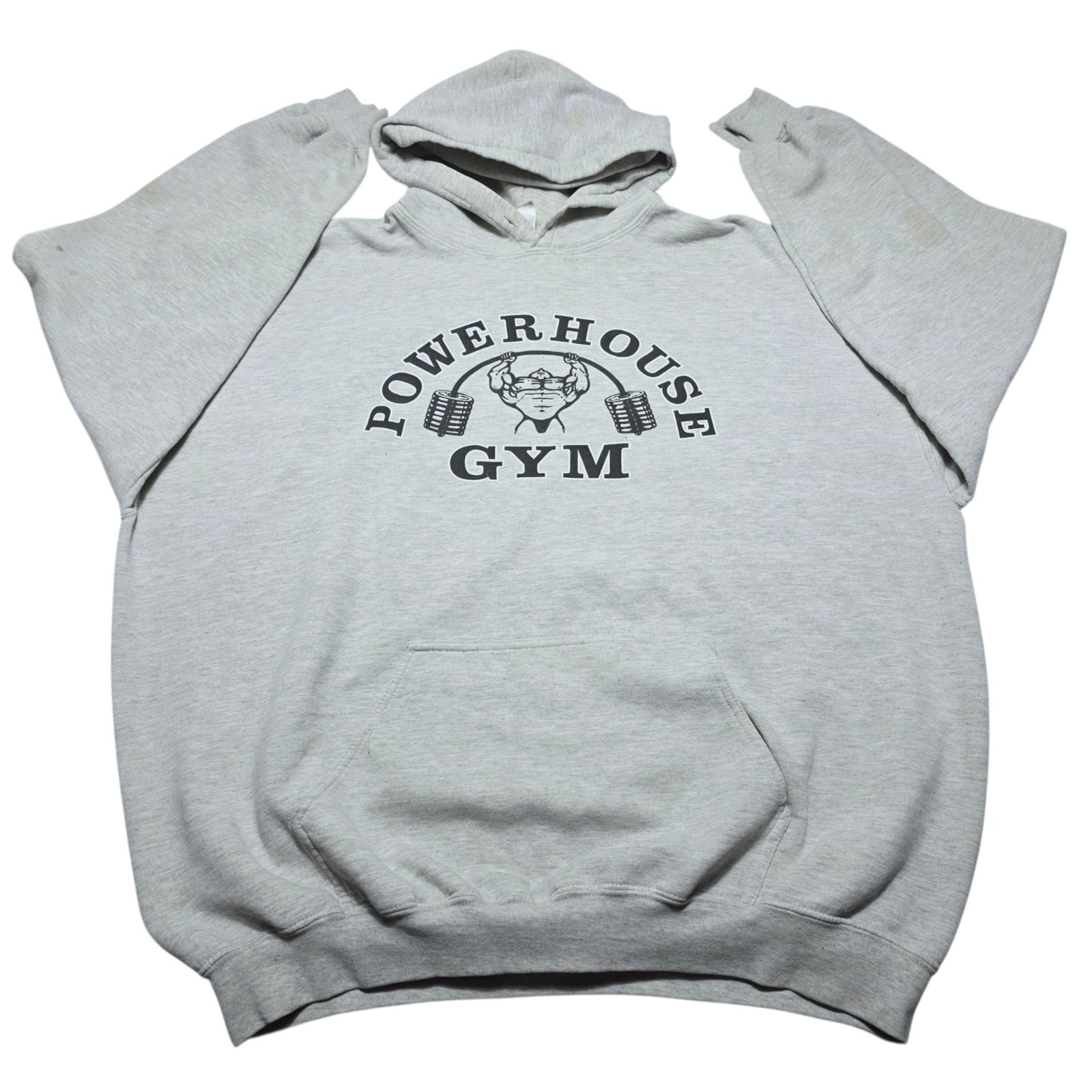 Vintage Powerhouse Gym Grey Hoodie Men’s Size 2XL Heavyweight Distressed