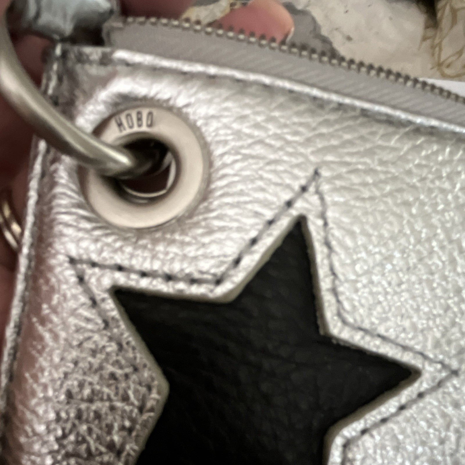 HOBO Silver/Black Star Wristlet Wallet, Zip, Wrist Strap, Credit Card Slots