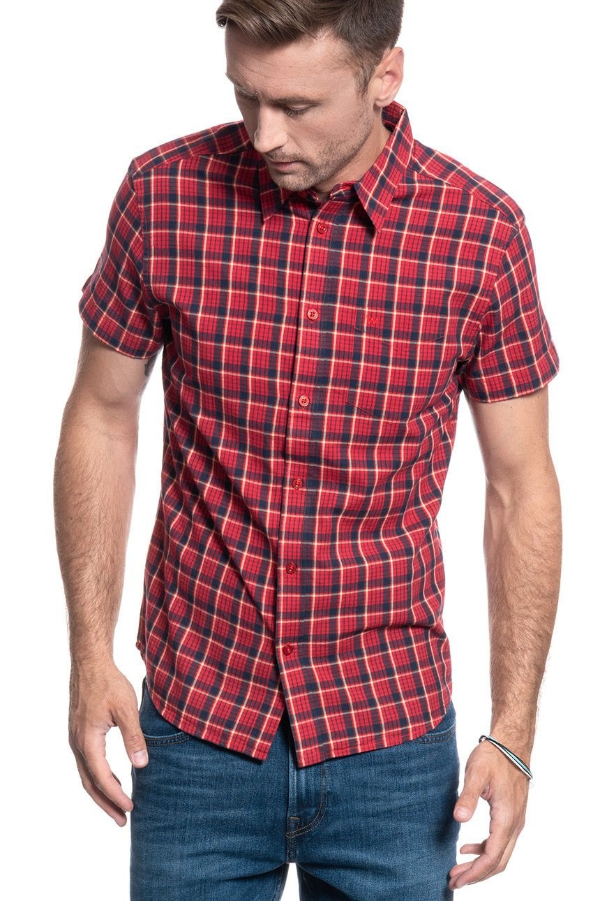 Wrangler Plaid 1 Pkt Shirt Mens Medium Cotton Short Sleeve Button Up Formula Red