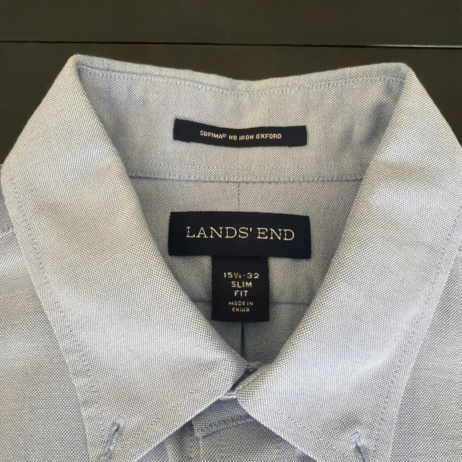 Lands’ End Men’s Supima Cotton Blue Oxford Size 15 1/2 x 32 Slim Fit