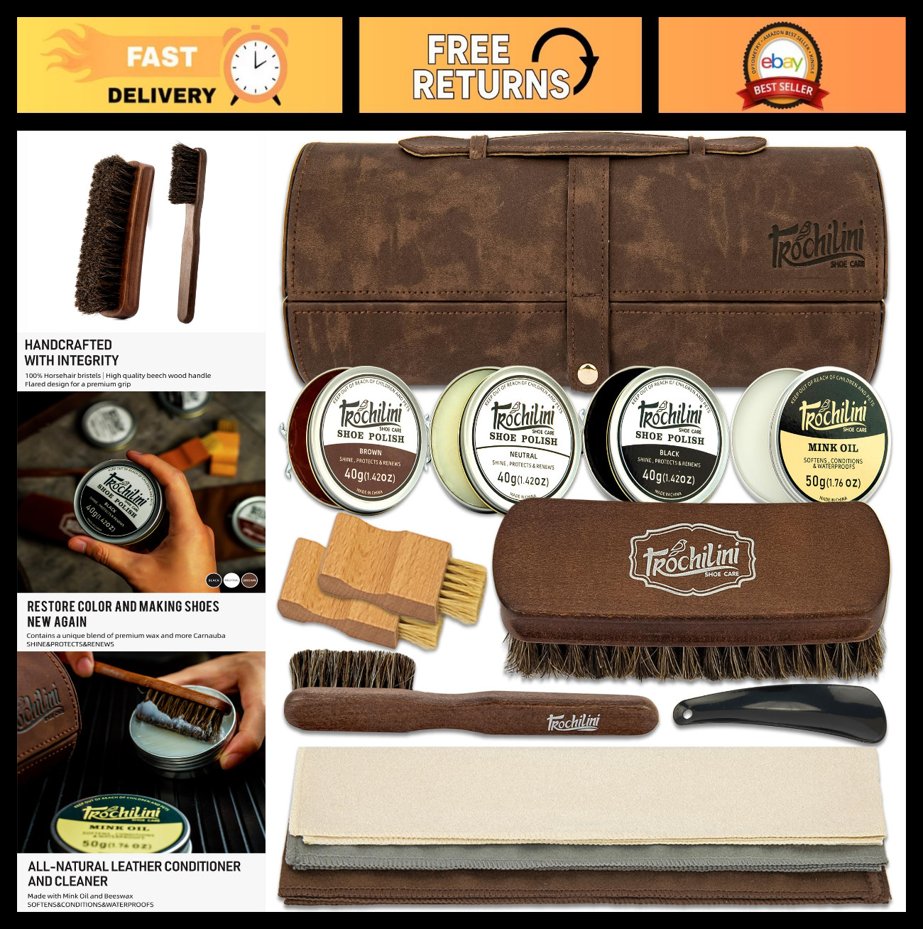 13PC Shoe Polish Kit – Leather Care Set with Mink Oil, Brushes & Cleaning Tools
