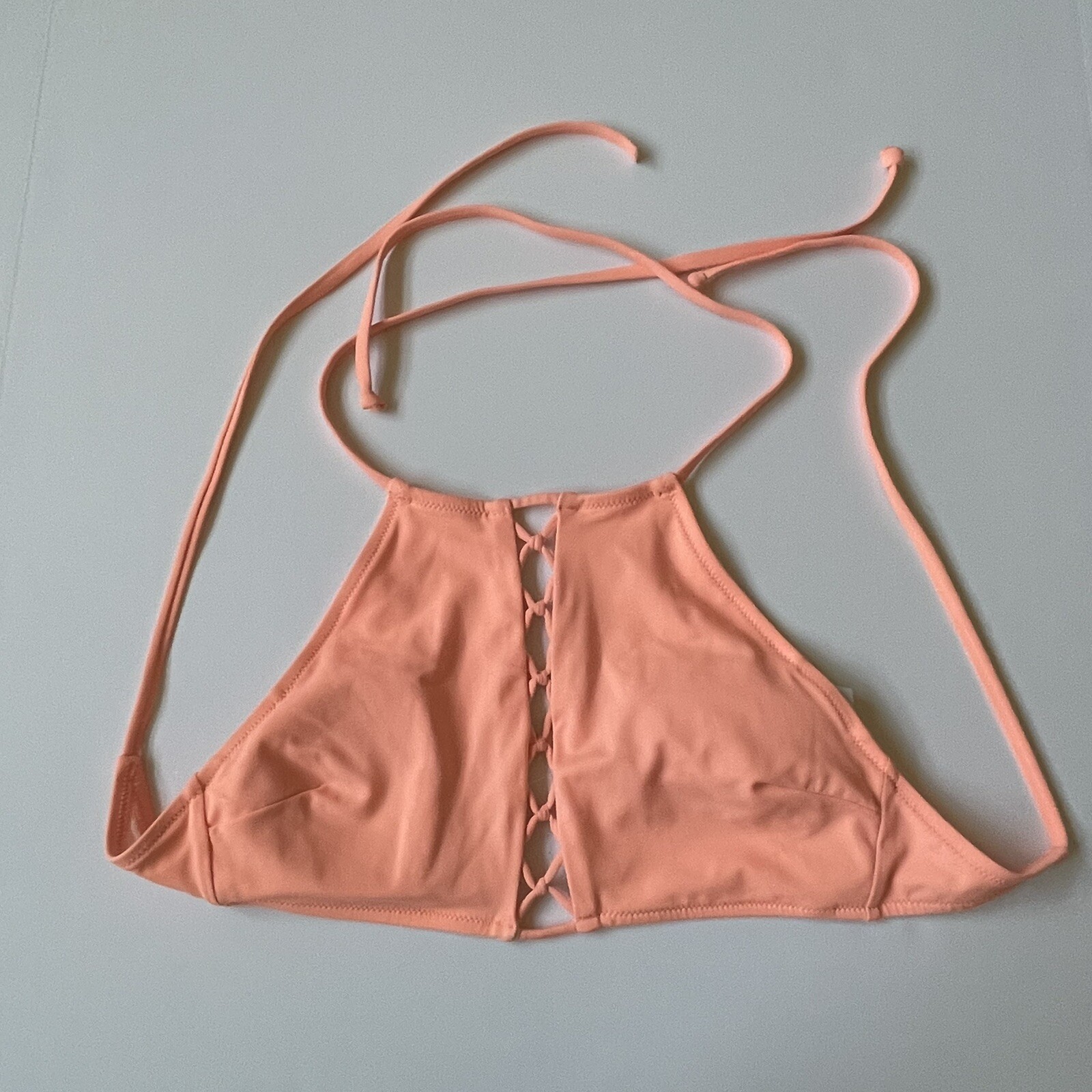 PINK Victoria Secret Swim Top Sz Small S C75 (34C) Peach Halter Strap Back Tie