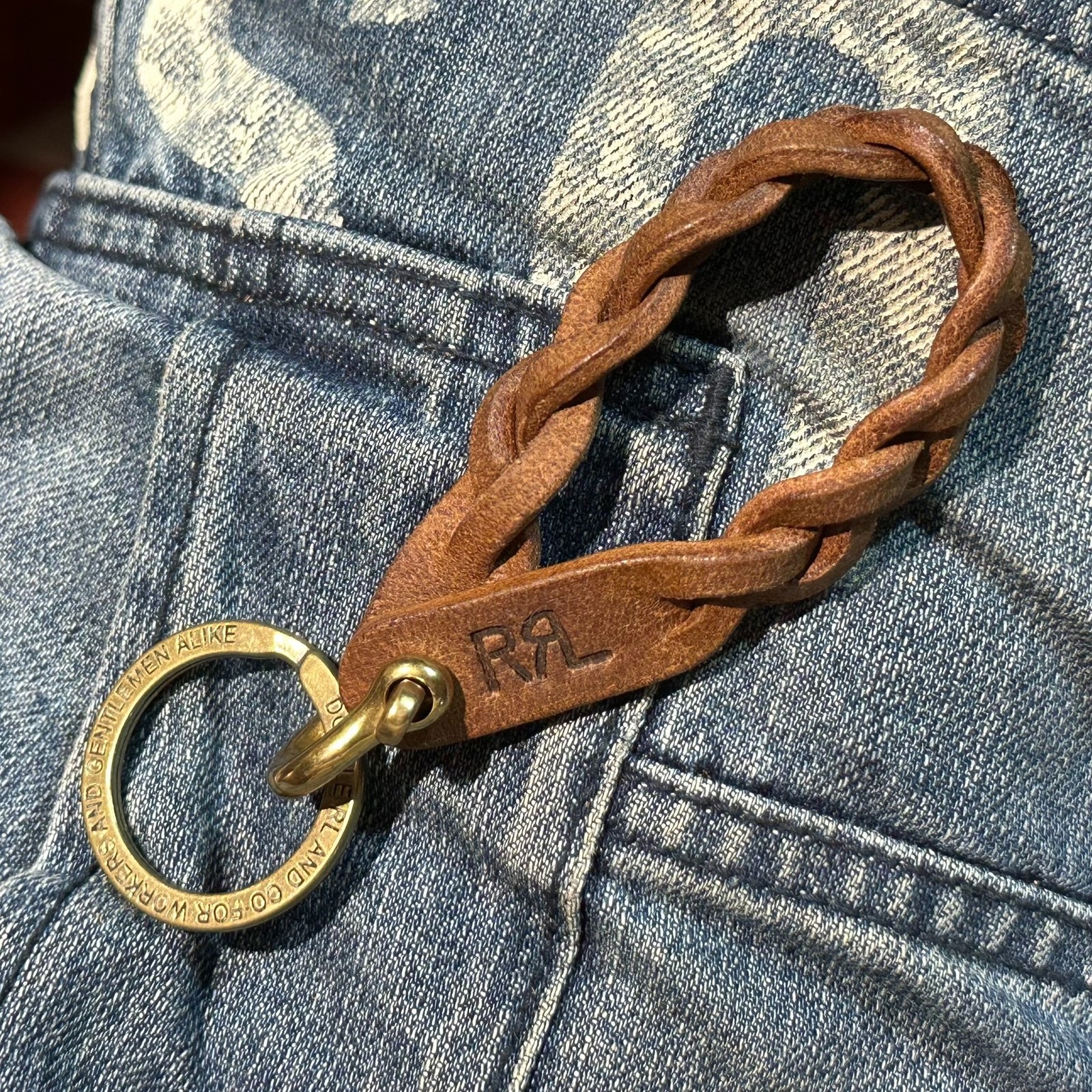 RRL Vintage Braided Leather Keychain with Solid Brass Hardware