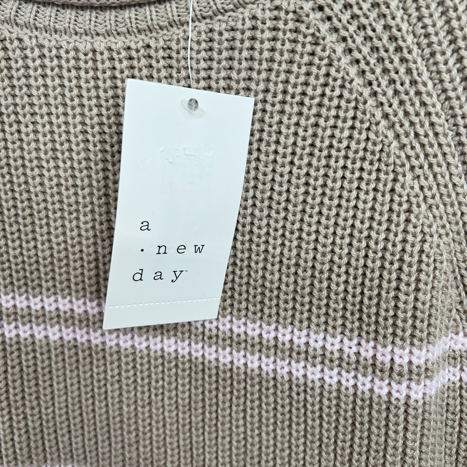NEW preppy cozy beige pink striped roll neck cotton blend sweater minimalist S