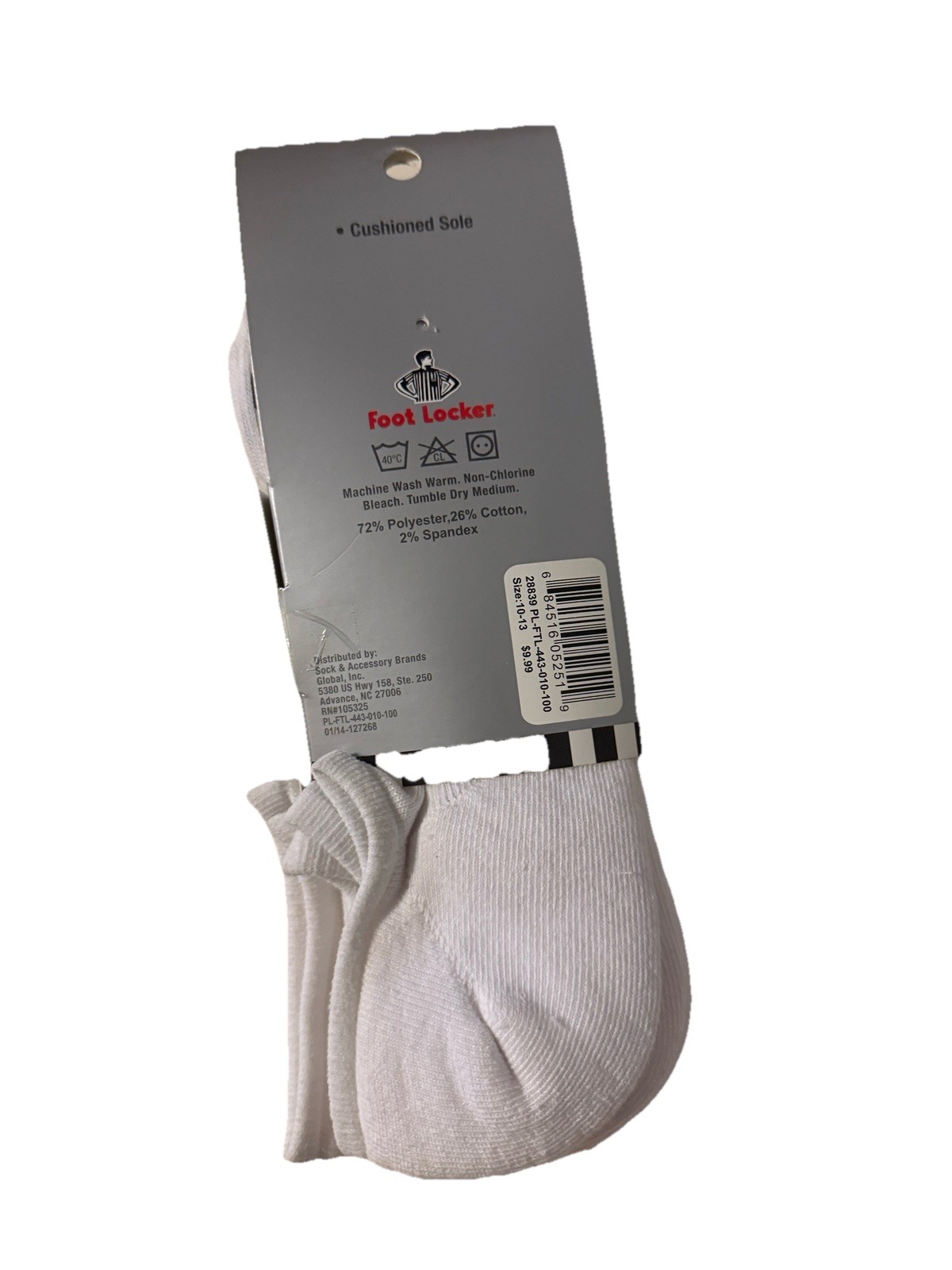 NWT Footlocker white 3 Pack Half Cushion No Show Socks sz 8-12 A11