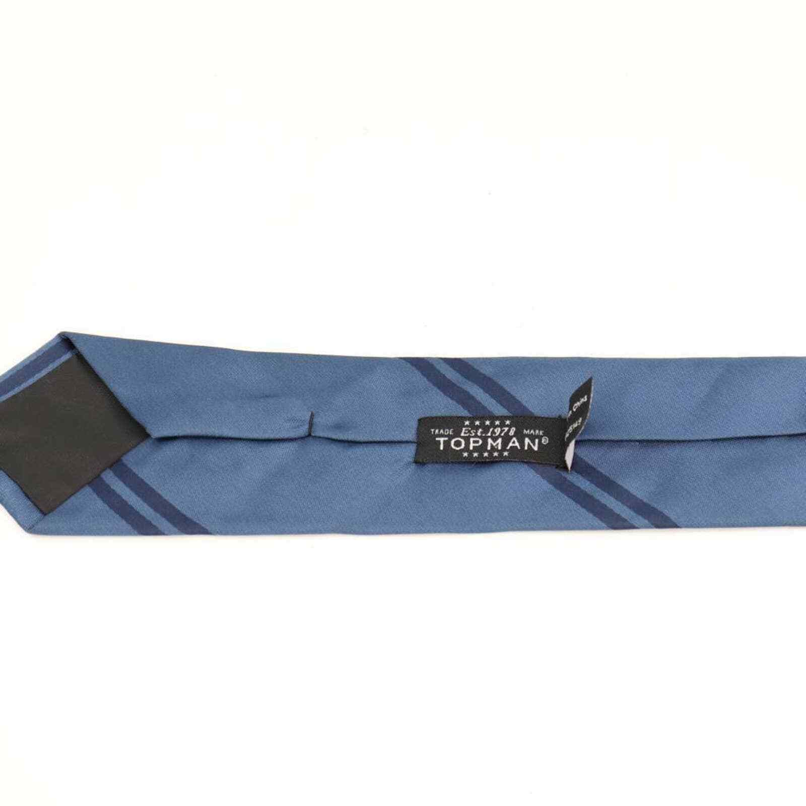Topman Mens Dress Tie Necktie Blue Navy Stripe Tied Skinny Woven Lined Classic