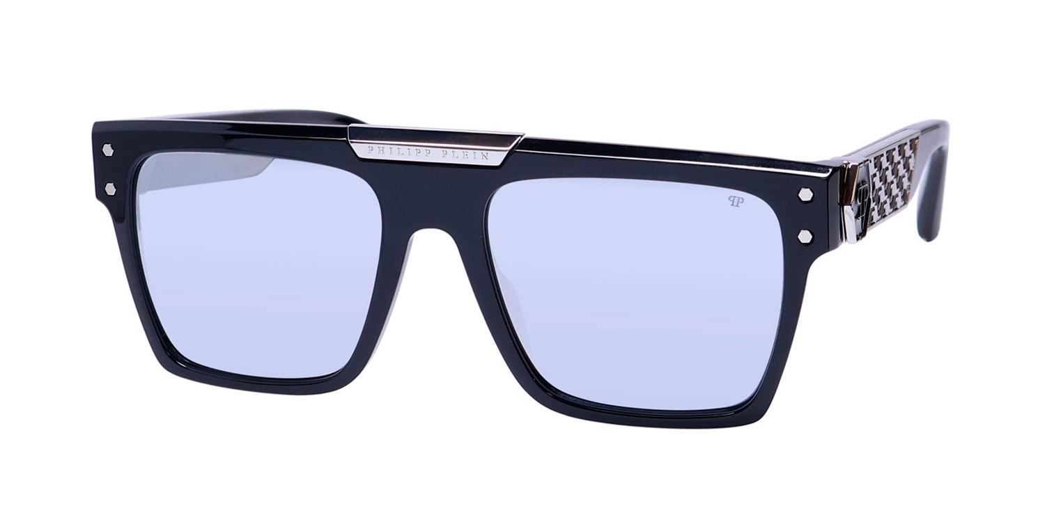 NEW PHILIPP PLEIN SPP080 PLEIN BADGE 23KT GP SUNGLASSES SQUARE PLASTIC BLACK