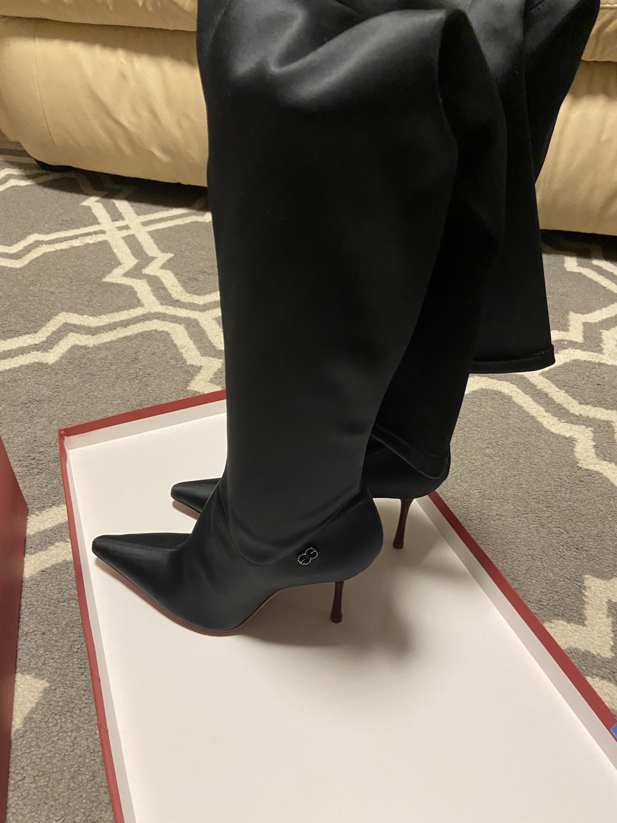 Vintage Escada Black Leather Over KNEE HIGH High Stiletto Boots Size US 7 Eu 37