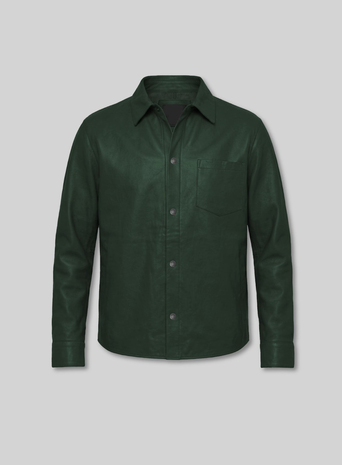 Men Olive Green Napa Leather Shirt Jacket Casual Shacket Slim Fit Overshirt New