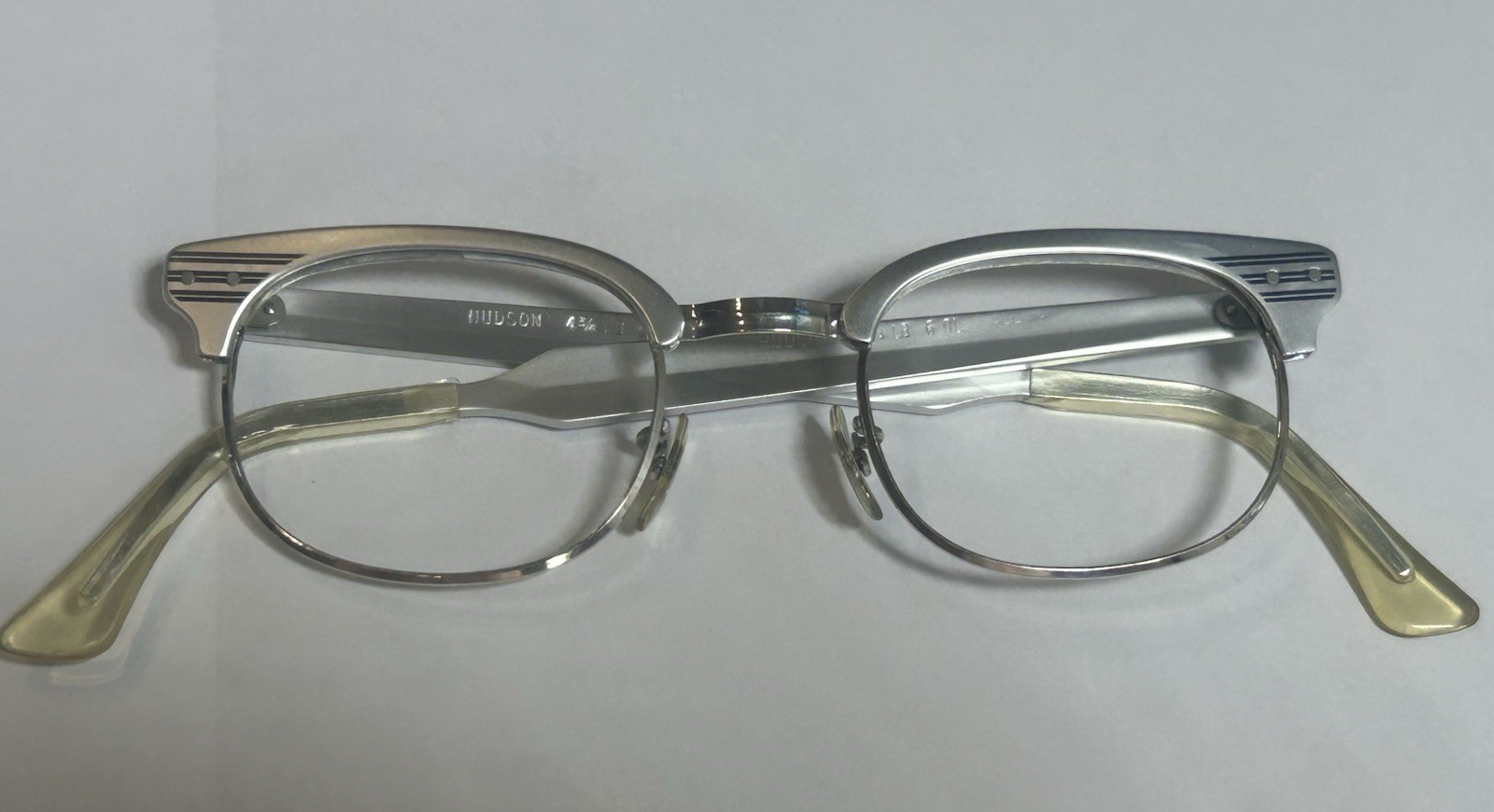 HUDSON Vintage Aluminum Eyeglass Frames 4 3/4 Silver USA 46 NOS