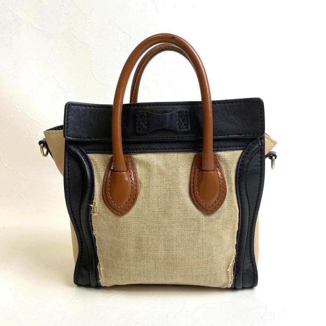 CELINE Mini Luggage Nano Hand Tote Bag Leather Black Brown Used From Japan rare