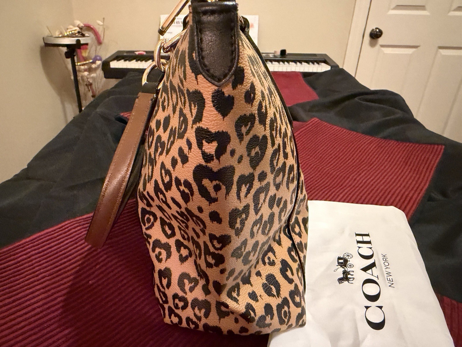 Coach Leopard Print Tote Zip Top Lined Inner Pockets Gold Hardware Dust Bag