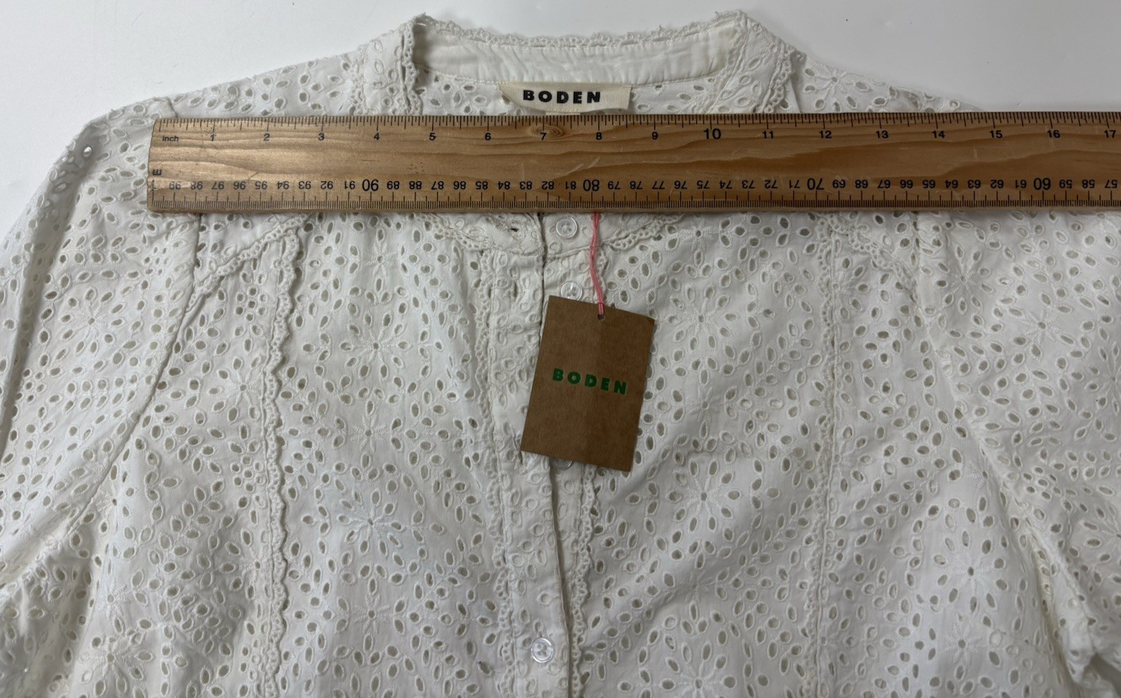 Boden White Eyelet Embroidered Cotton Blouse Women’s UK 12 US 8 Button Front