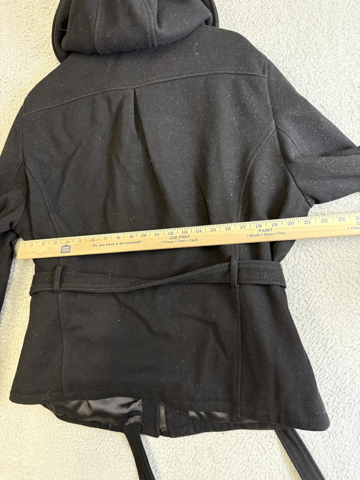 Braetan Jacket Womens Medium Black Hooded Belted Waist Tie Zip Lined Coat Winter
