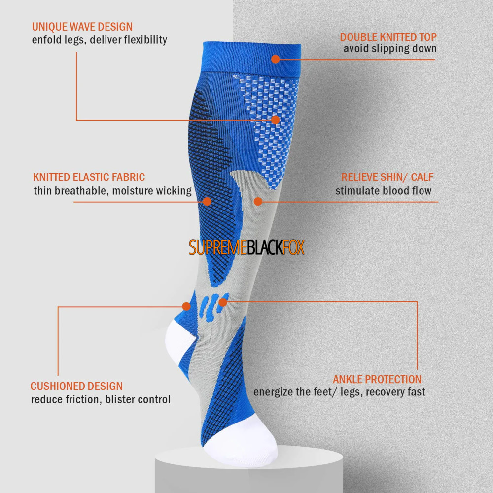 Compression Socks (4 Pairs) Support Medical 20-30mmHg Knee High Unisex (S-XXL)