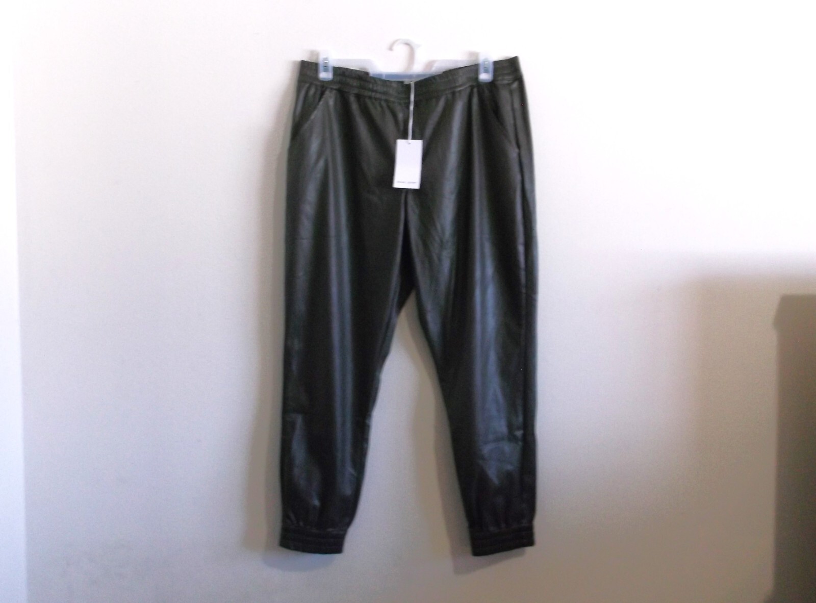 $49 DEAR JOHN 100% Vegan Leather Pants Women Sz XL NWT Pockets Elastic Waist