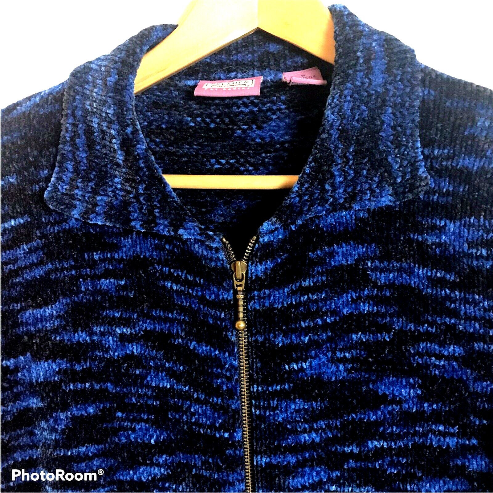 Premier Internation Jacket Womens Medium Velour Full Zip Sweater Blue Casual