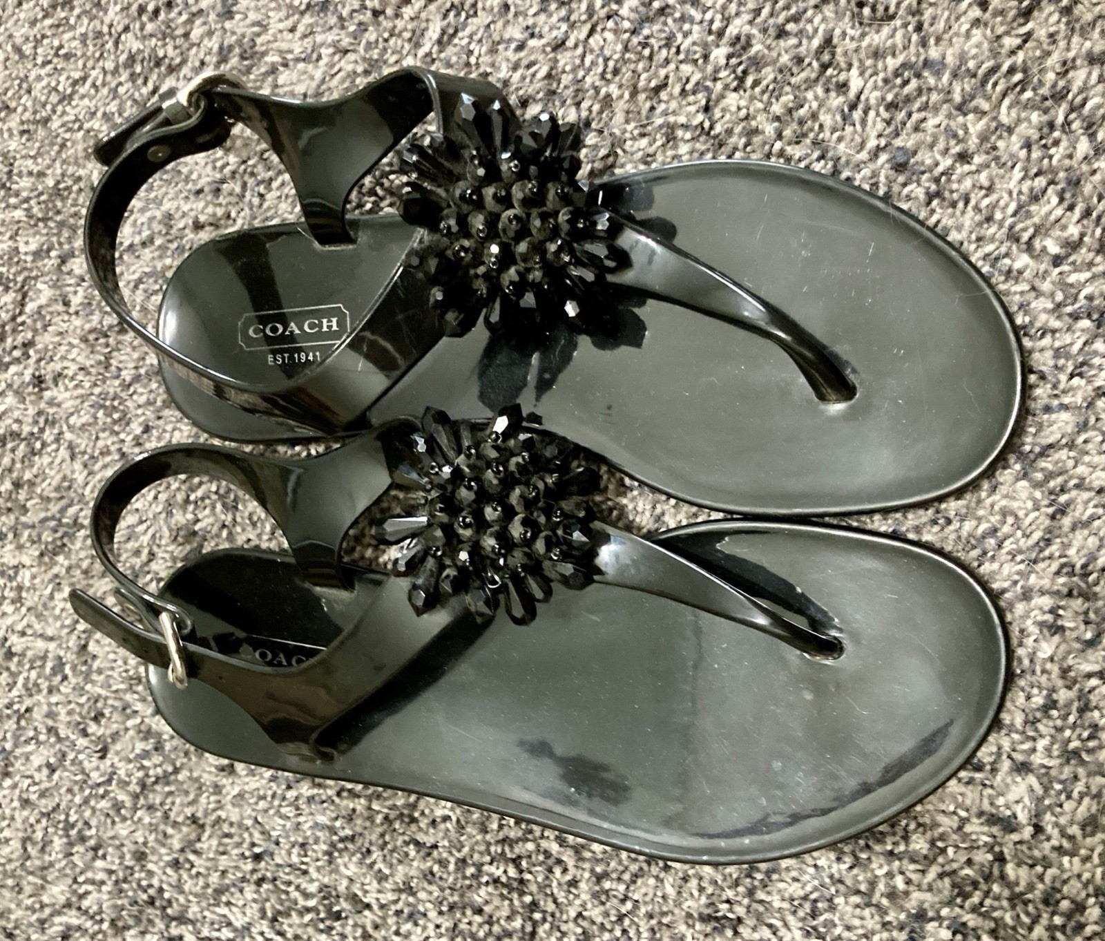 Coach Hilda Black Jelly Flat Sandals Shoes Women’s 8B