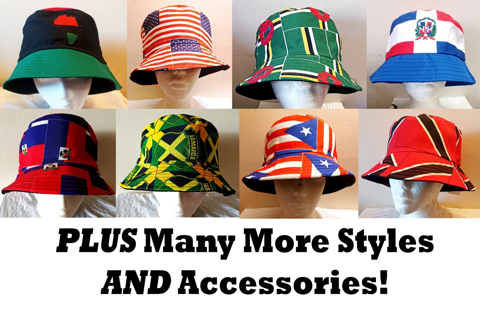 Flag Designed Unisex Bucket Hats – Various Countries + Accessories