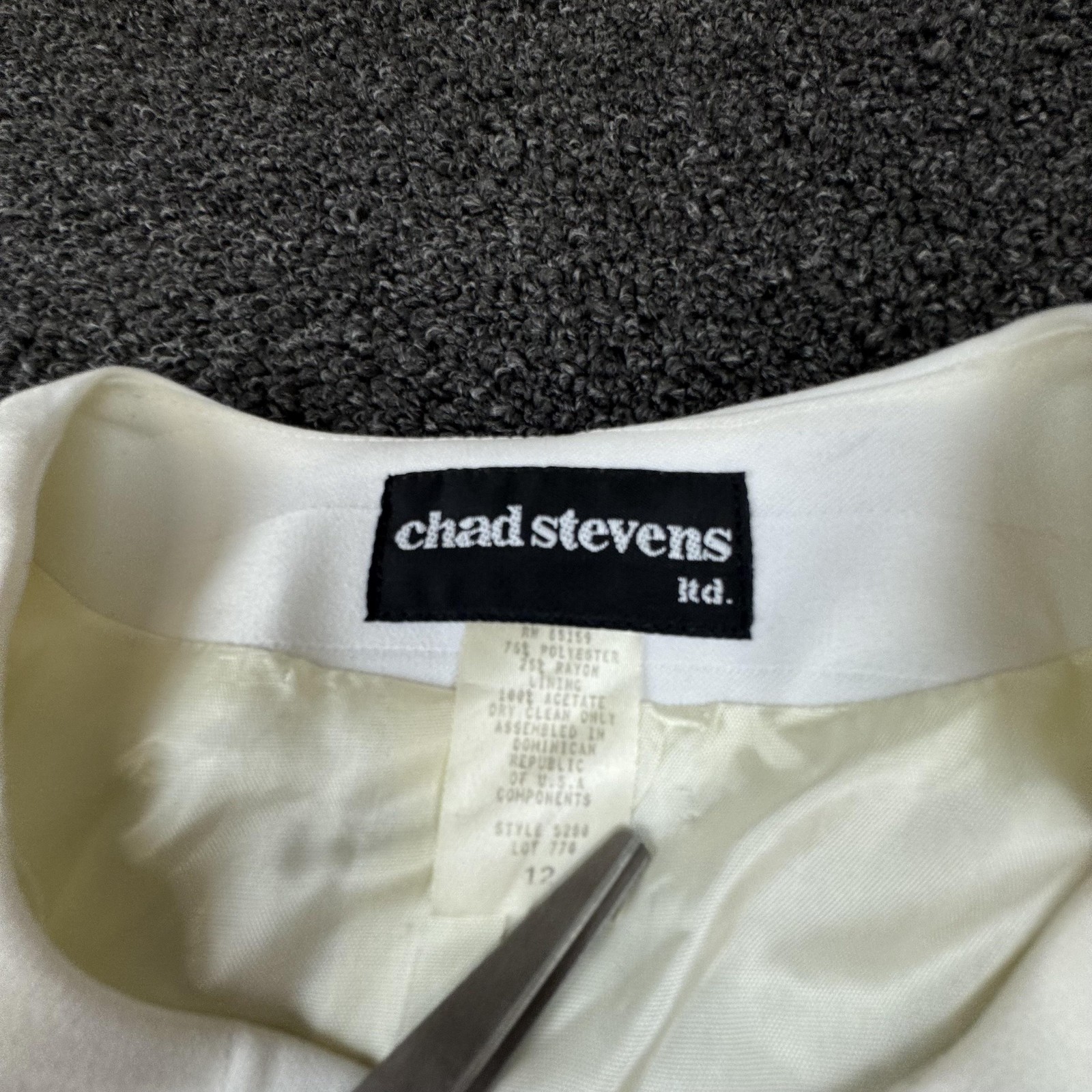 Vintage Chad Stevens Coat Womens 12 White Striped Collarless Overcoat Lined 5280