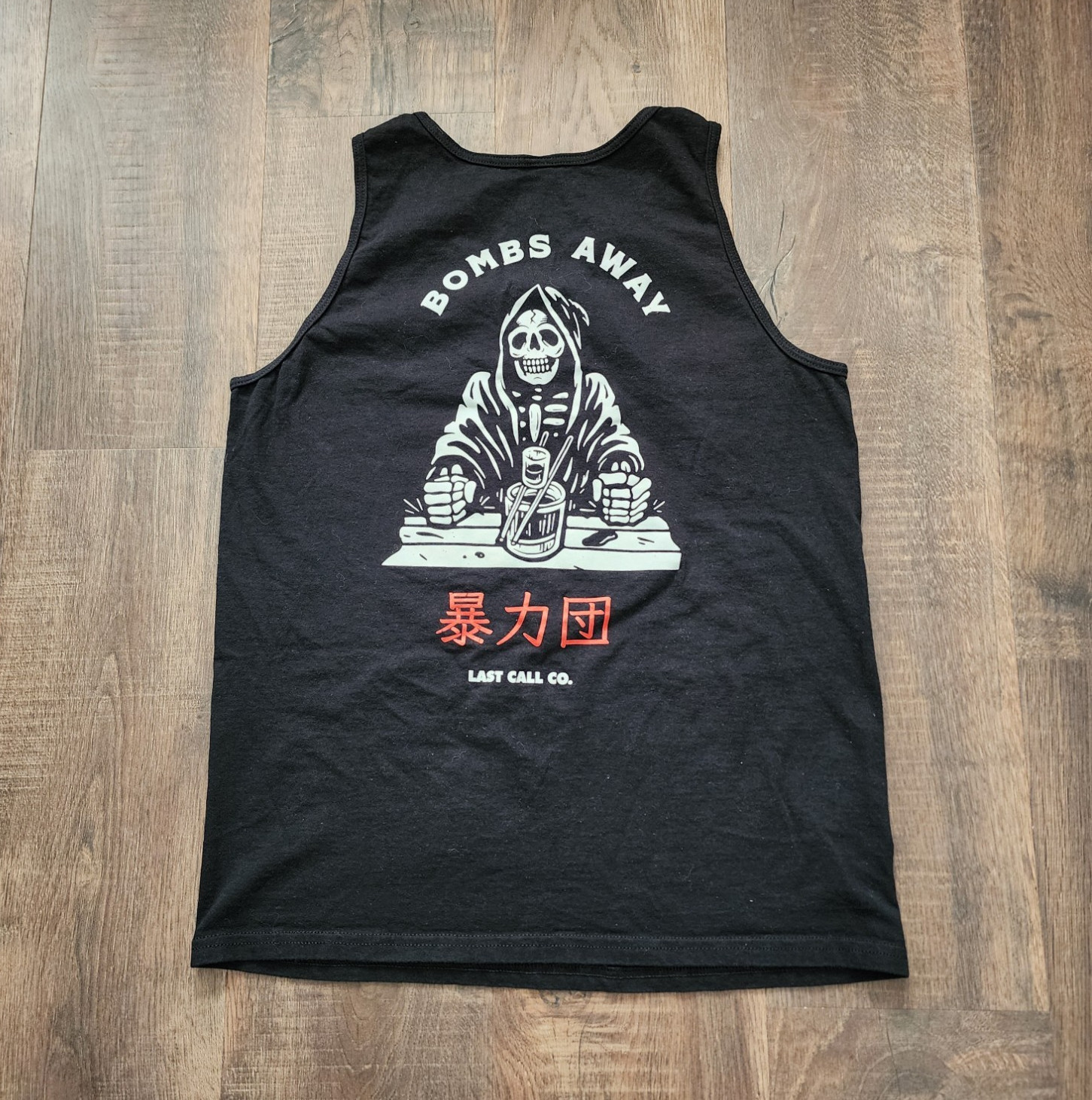 Last Call Co. Men’s Bombs Away Skeleton Skull Graphic Tank Black Cotton M