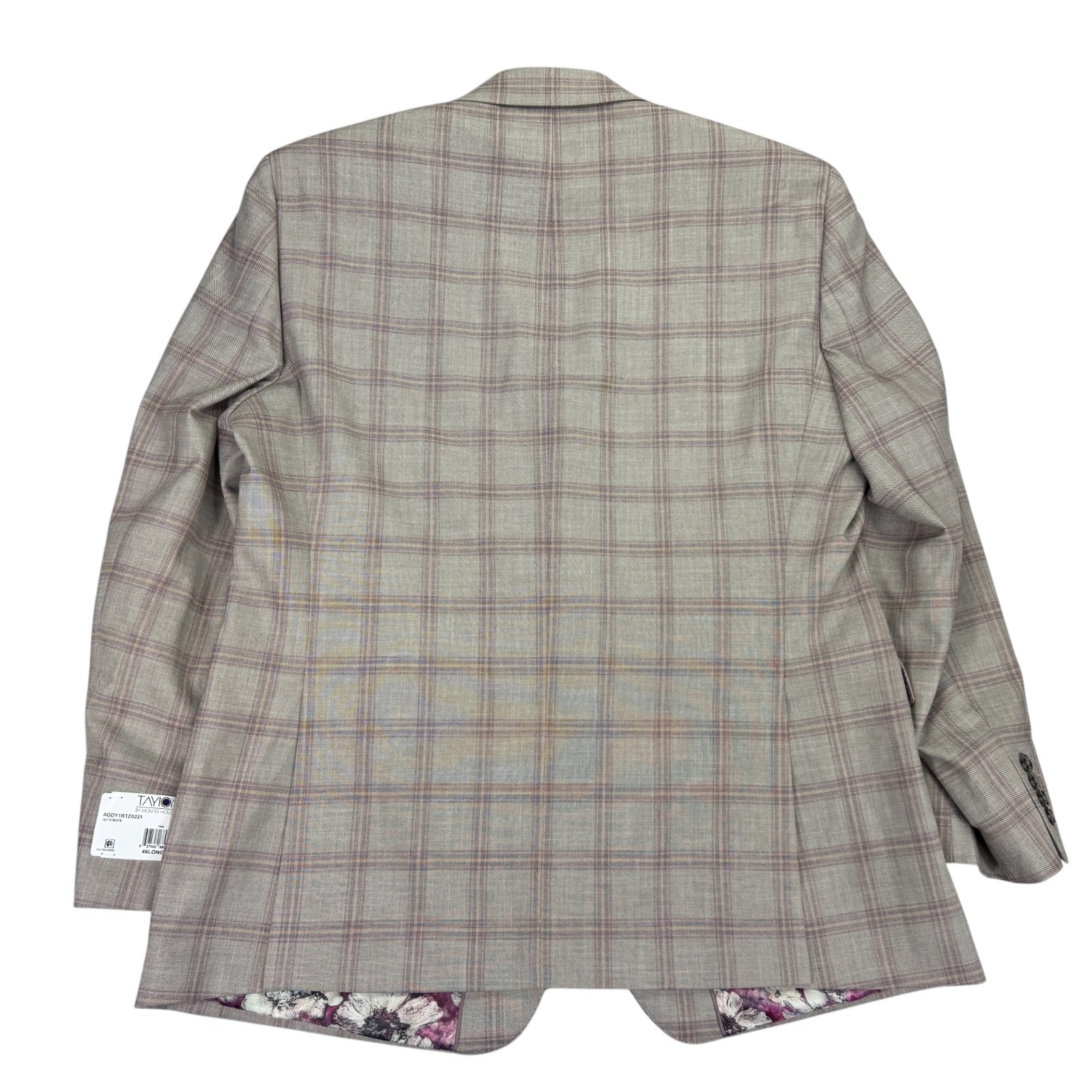 Tayion Mens Agordy Regular Fit Plaid Suit Jacket Tan Red 46L