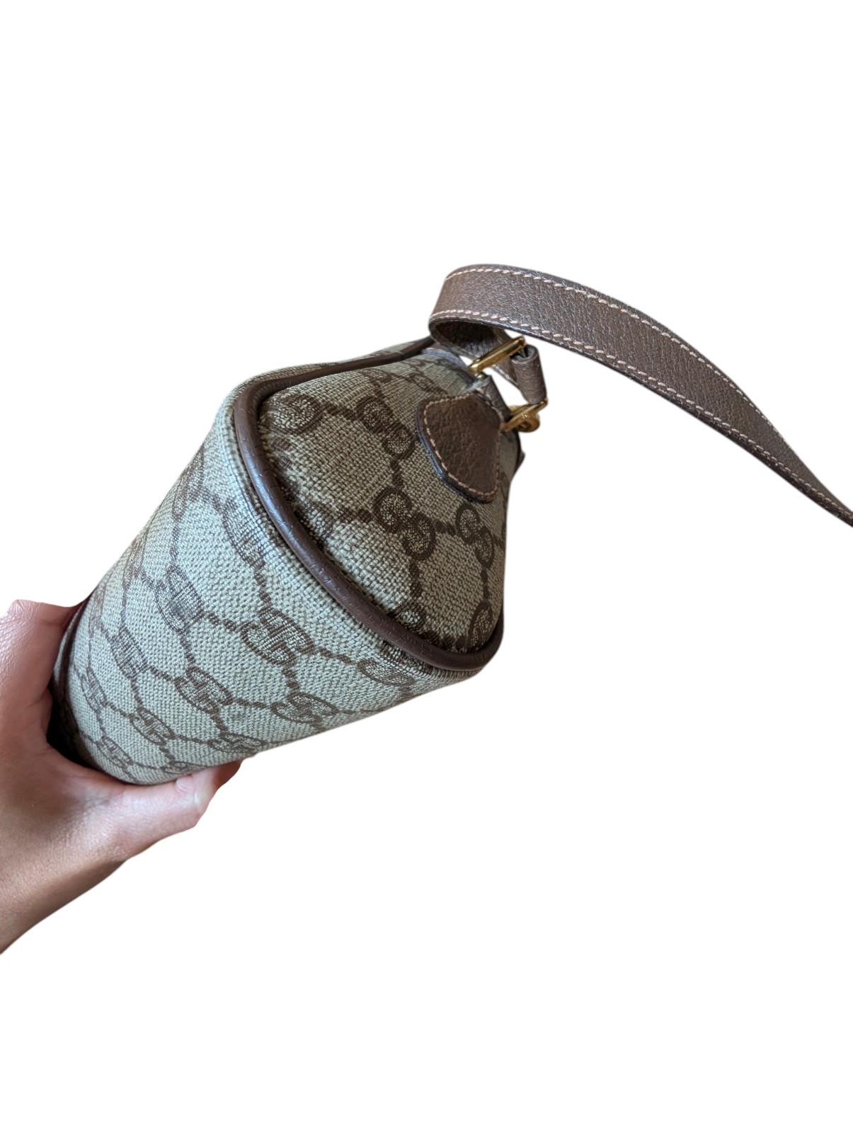 Gucci GG Monogram Web Stripe Small Crossbody Bag Zip, Adjustable Strap