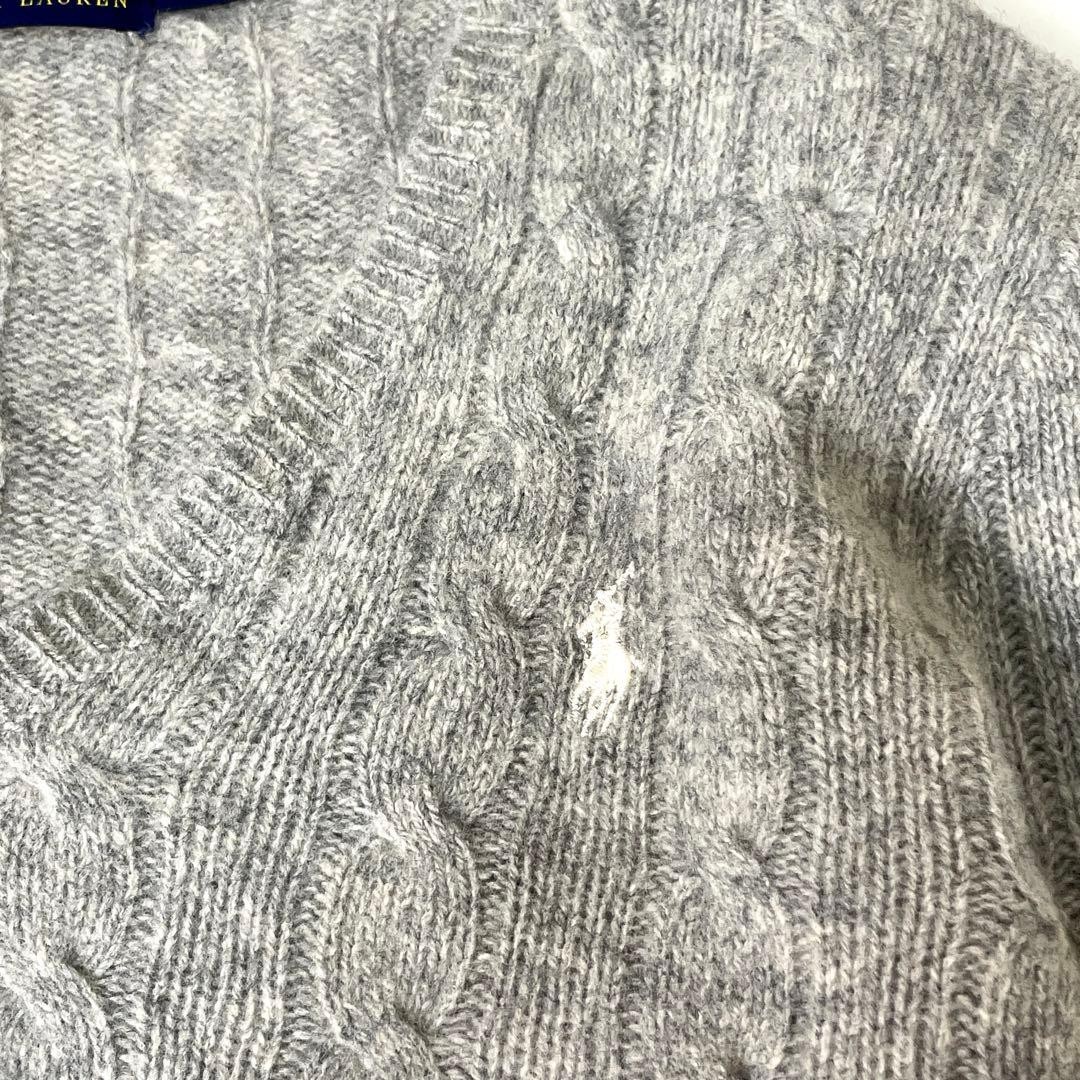 Polo Ralph Lauren CABLE KNIT WOOL CASHMERE V-NECK SWEATER Size S (P) Grey