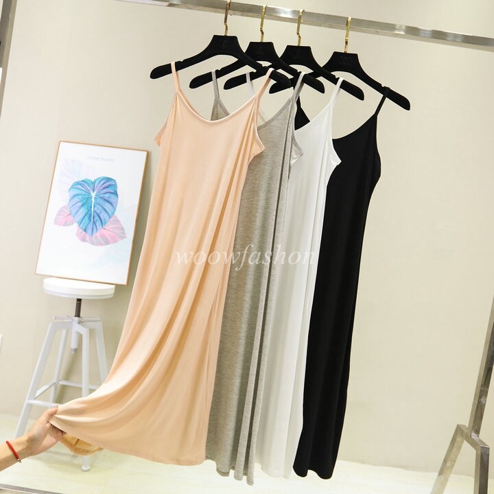 Women Cami Full Slip Plain Long Loose Dresses Camisole Liner Under dress