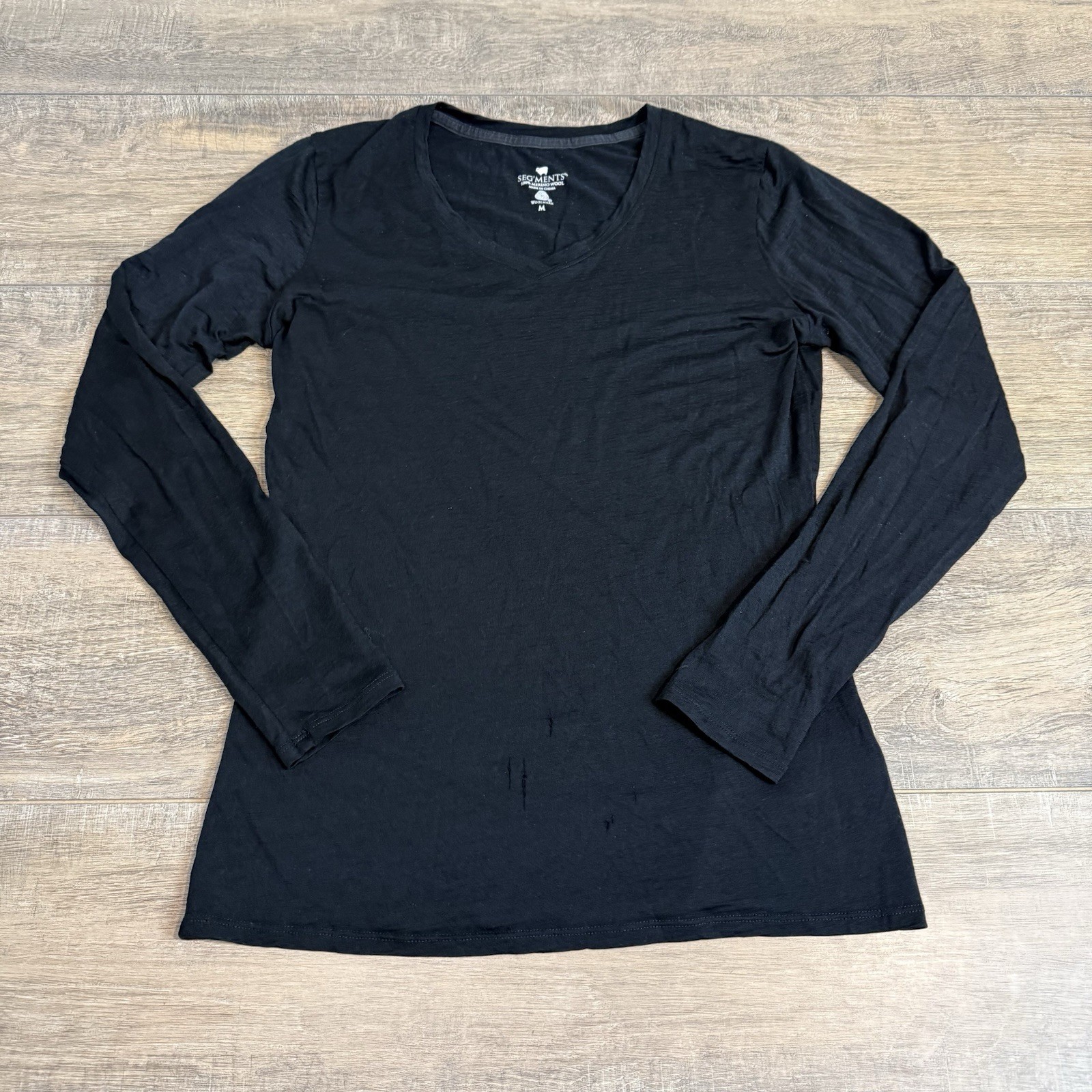 SEG’MENTS Womens 100% Merino Wool V Neck Top Size (S|M) Slim Black *READ* B9