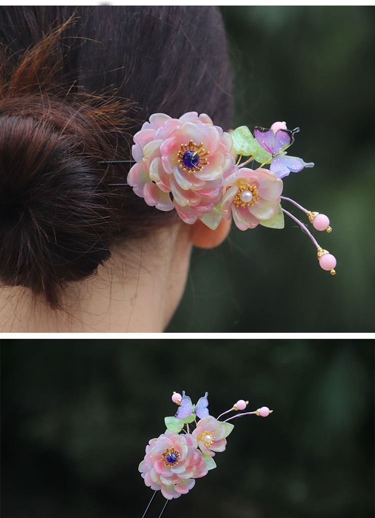 Rainbow Glass Hairpin U Shaped Traditional Chinese Hair Stick Hair Accessories
