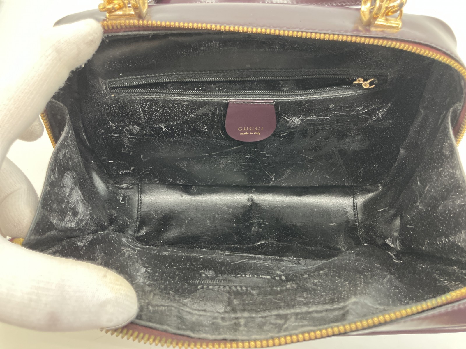 Gucci Vintage Burgundy Leather 2Way Shoulder Hand Bag Bamboo Italy