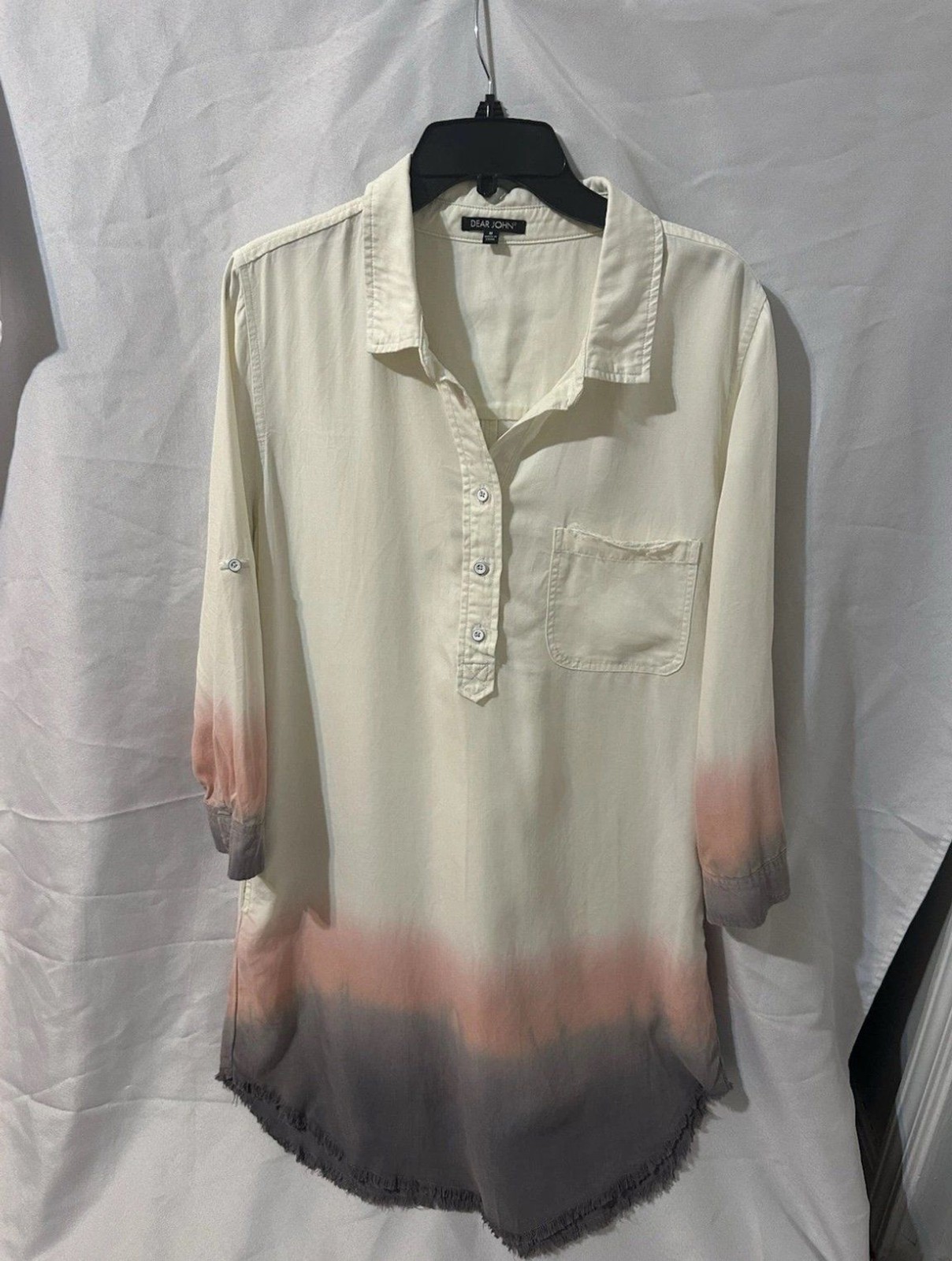 Dear John Tunic Top M Ombre Dip Dye Raw Hem Button Blouse with distressing