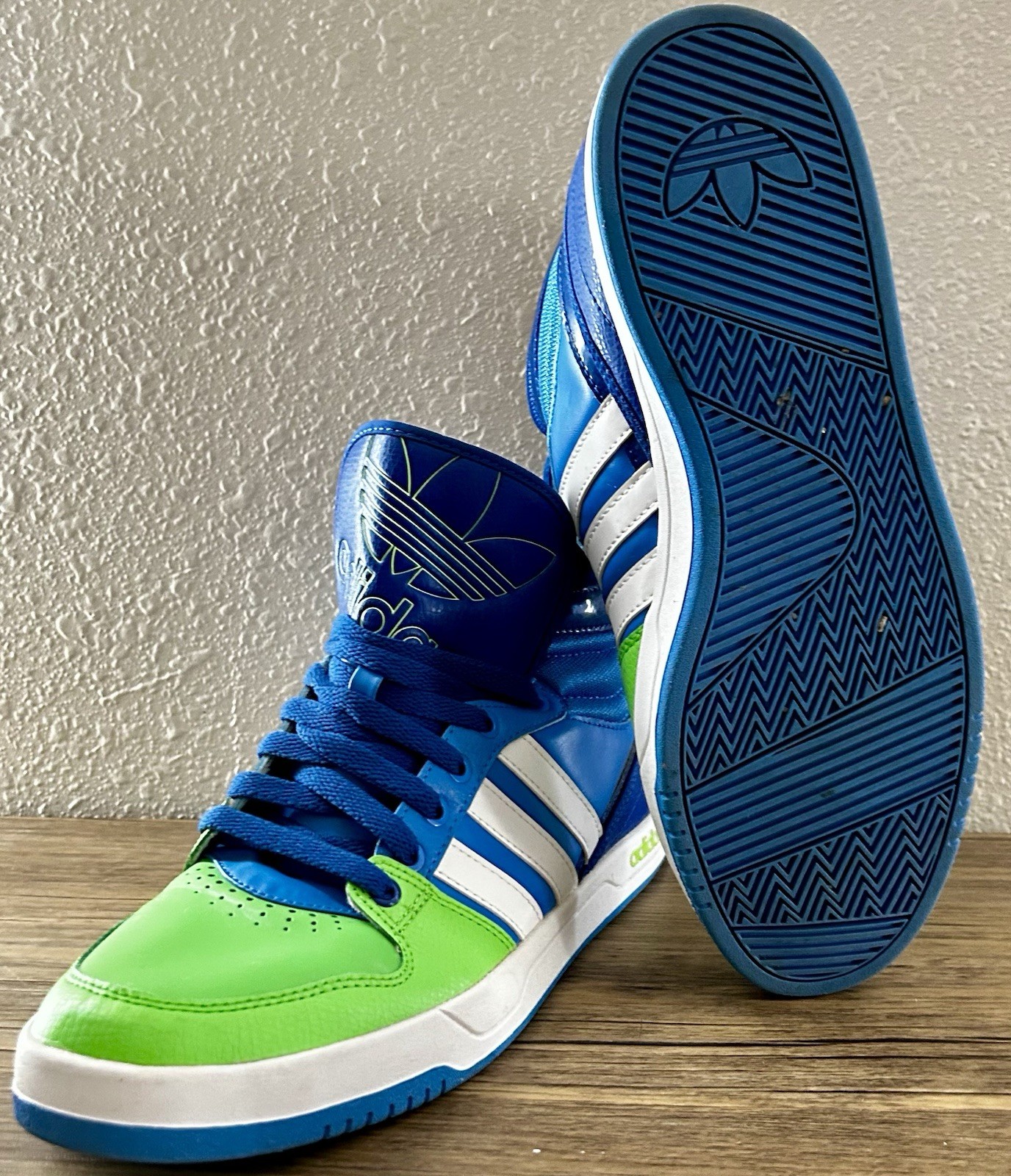Adidas Blue/Green/White Colorblock Mid Top Lace-Up Sneakers G99390