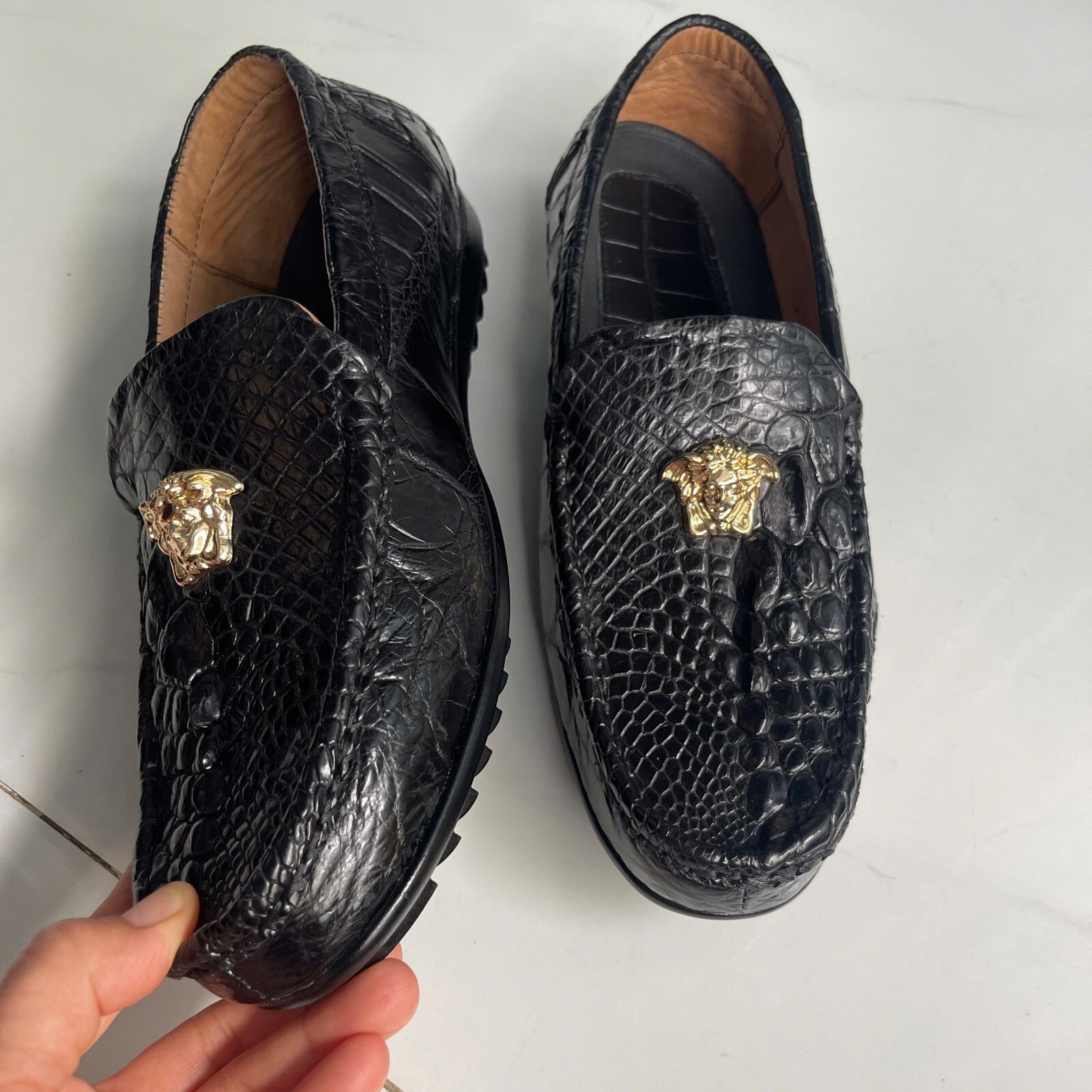 US 13 BLACK 100% Genuine,Real EXOTIC Leather Skin Men’s Shoes- Handmade
