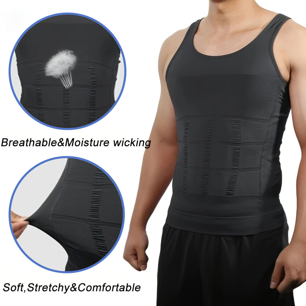 Slimming Men’s Compression Tank Top Tummy Control Belly Boobs Shaper Vest Shirts