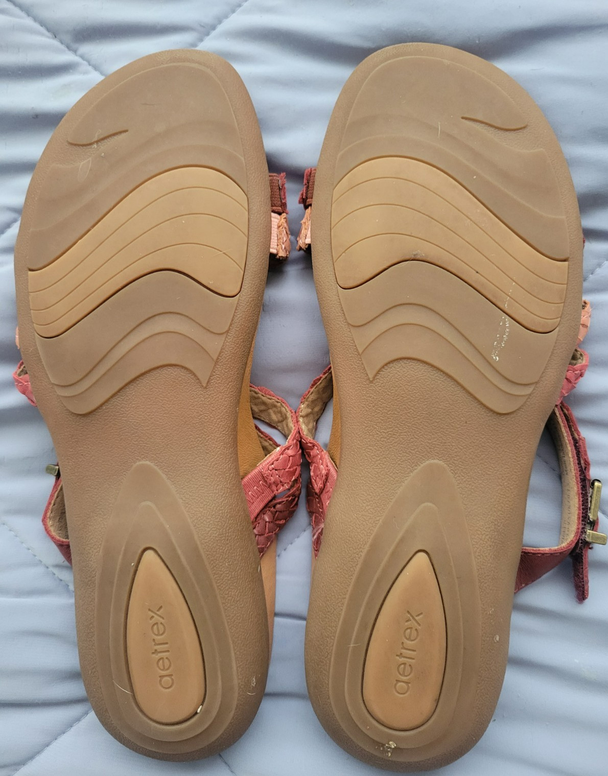 Aetrex Brielle Red Pink Braided Leather Strap Slide Sandals Size 40 US 9 – 9.5