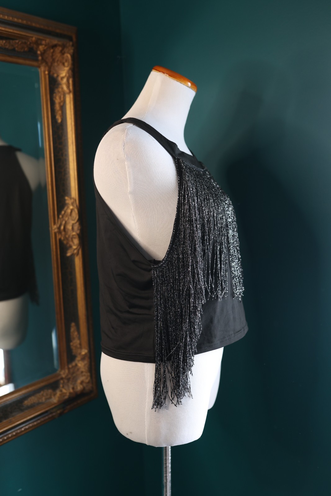 Fringe Tassel Trim Glitter Crop Top Sleeveless Halter Neck Cowgirl Festival XL
