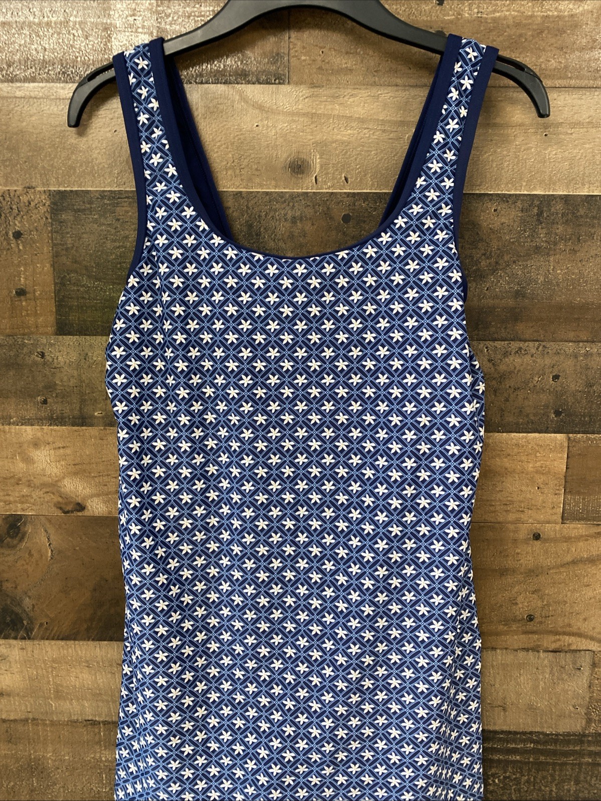 Lands’ End Blue Geo Floral Print Swim Dress w/ Attached Shorts Size XS 2-4 New