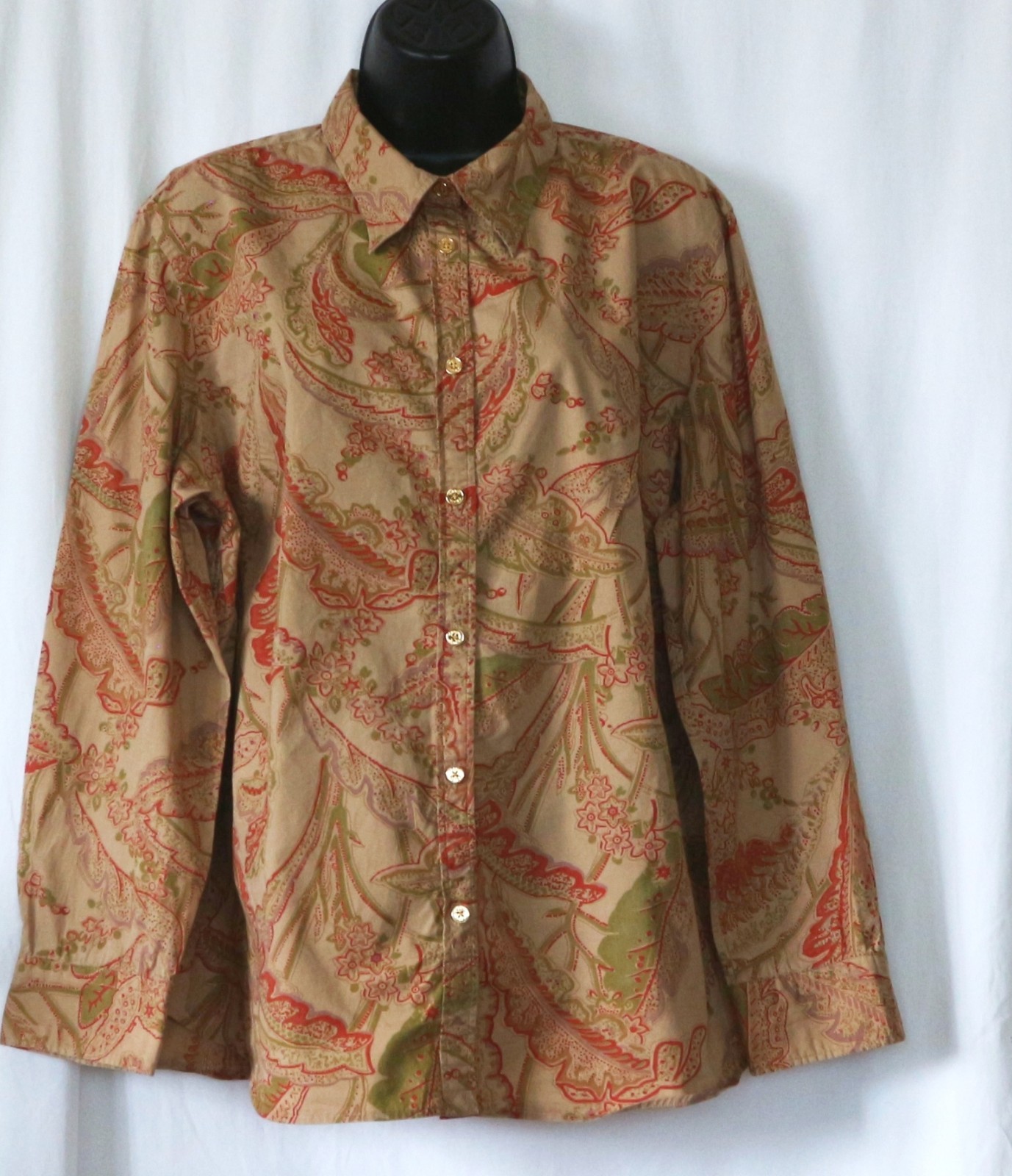 CHAPS Tan Paisley Print Cotton Blse 52 In Chst 27.5 In Lng Sz 2X EXC