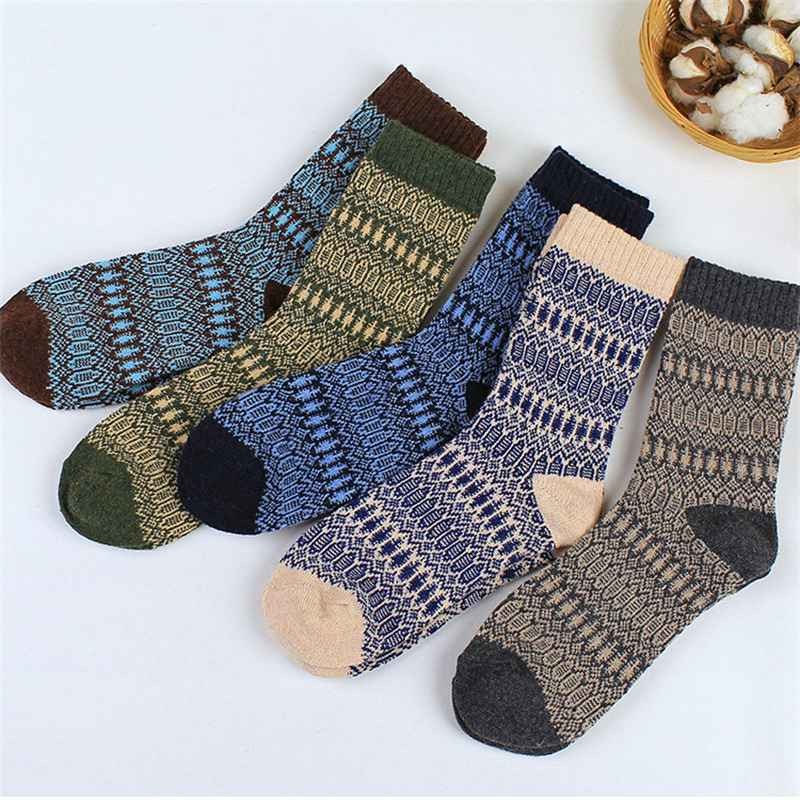 Knitted Crew Socks+ 4%Sheep wool Blend Cashmere 5 Pairs Thick Winter Nordic Warm