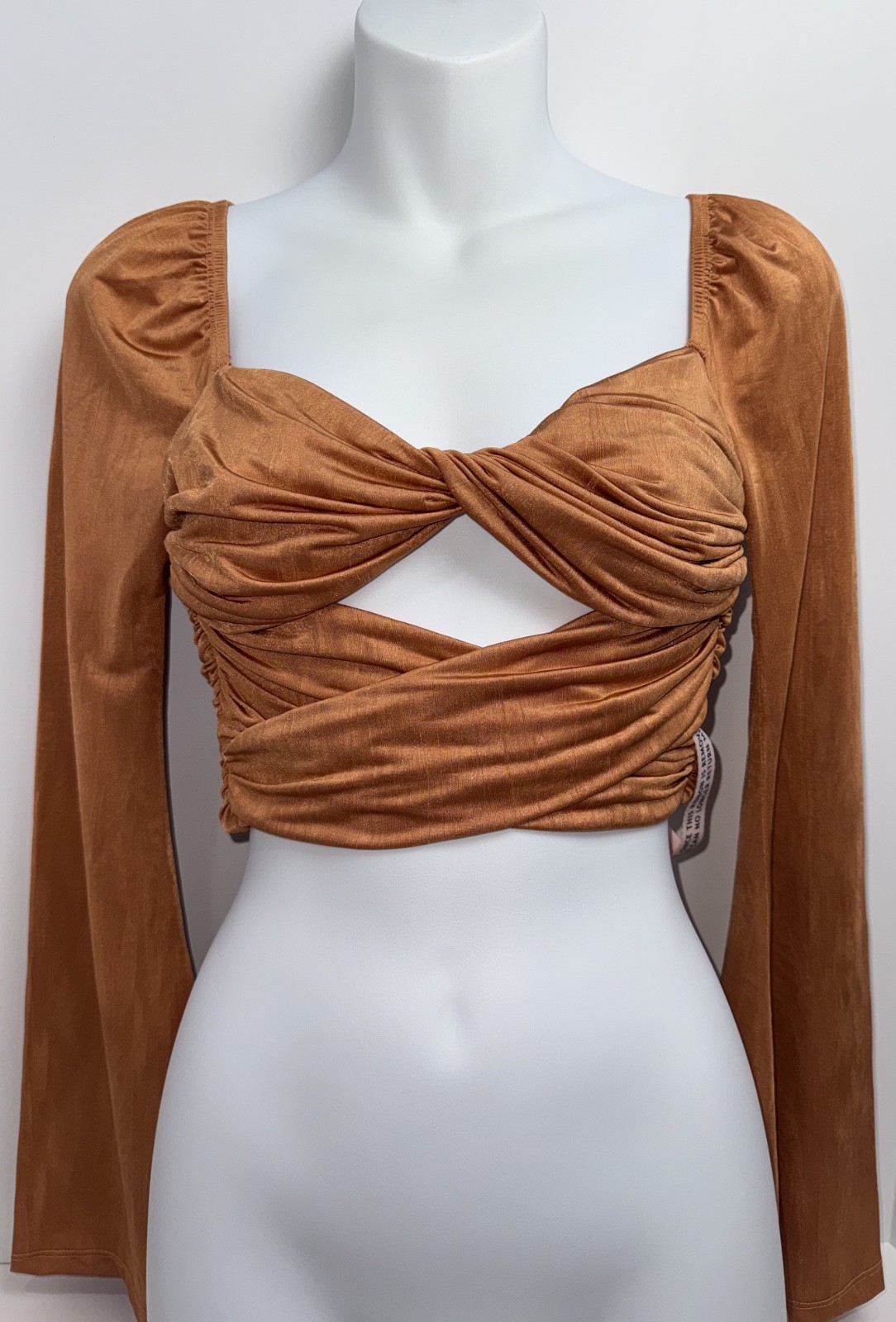 Oh Polly Wrap Me Up Flared Sleeve Crop Top Copper Caramel NWT US 2